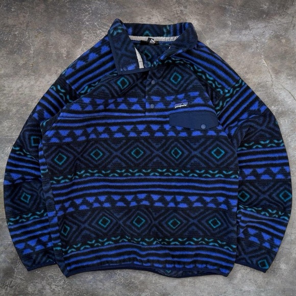 Patagonia Other - Patagonia Saltillo Synchilla Snap T Blue Geometric Fleece Sweater Men's Large